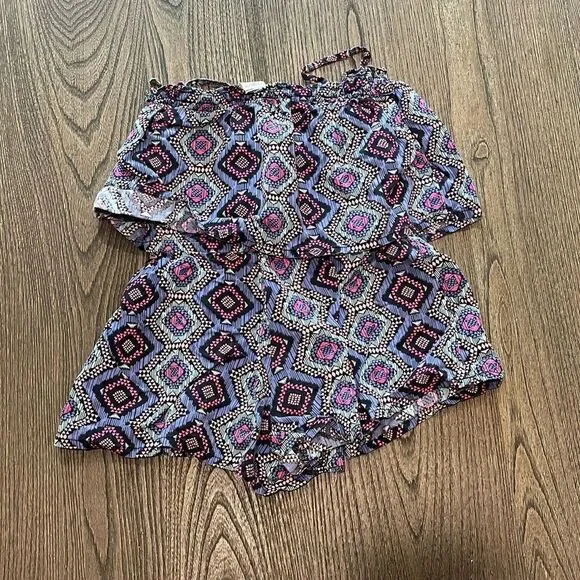 Oshkosh B'Gosh Girls Boho Printed Romper Blue Pink Sleeveless Size 4T - Picture 2 of 3
